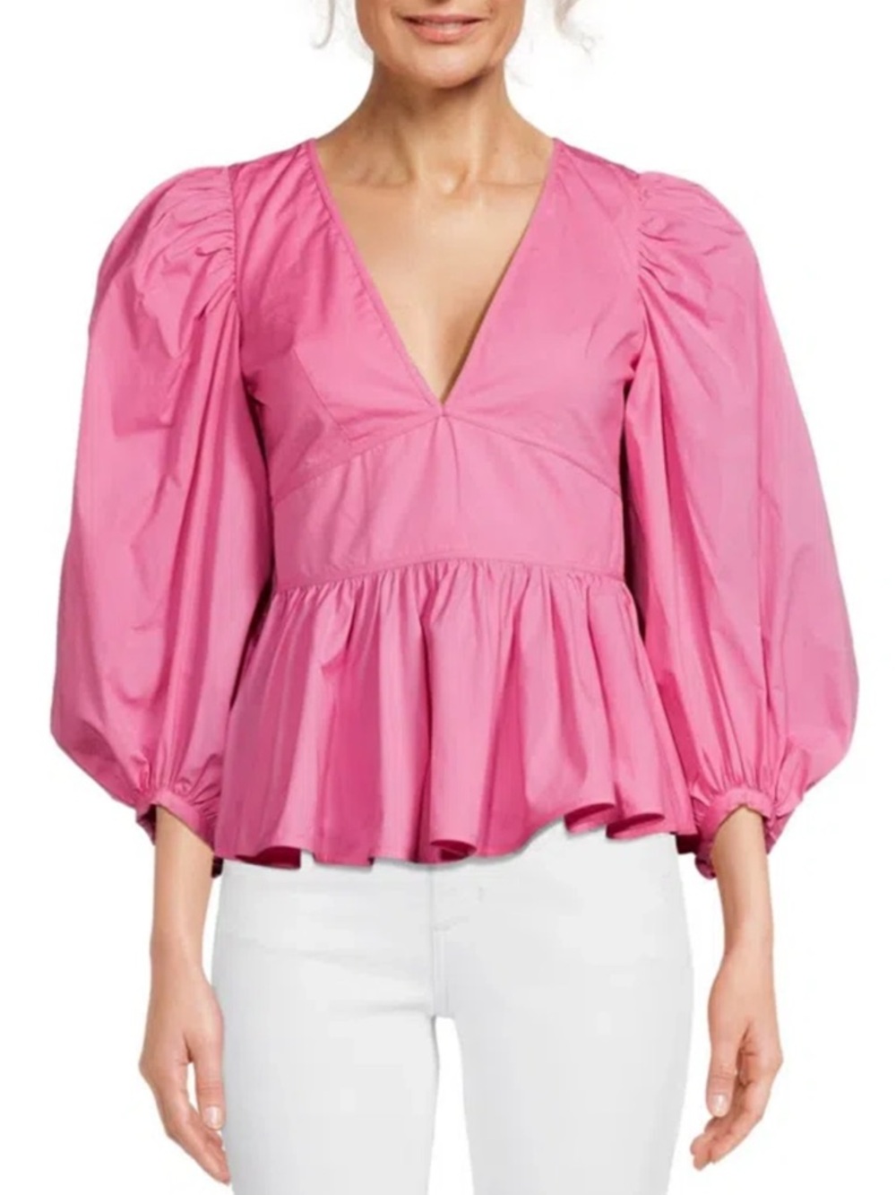 NWT! STAUD Luna Peplum Top In Strawberry